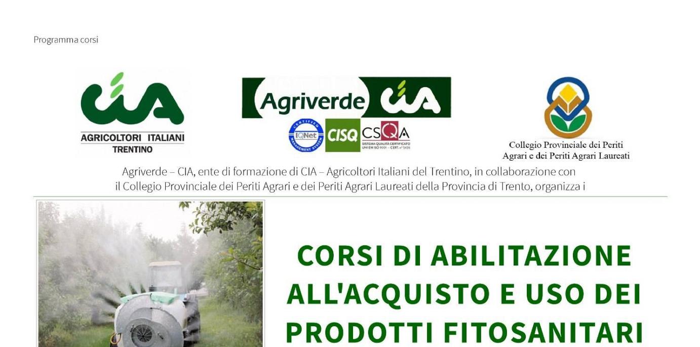 CORSI DI ABILITAZIONE ALL'ACQUISTO E USO DEI PRODOTTI FITOSANITARI