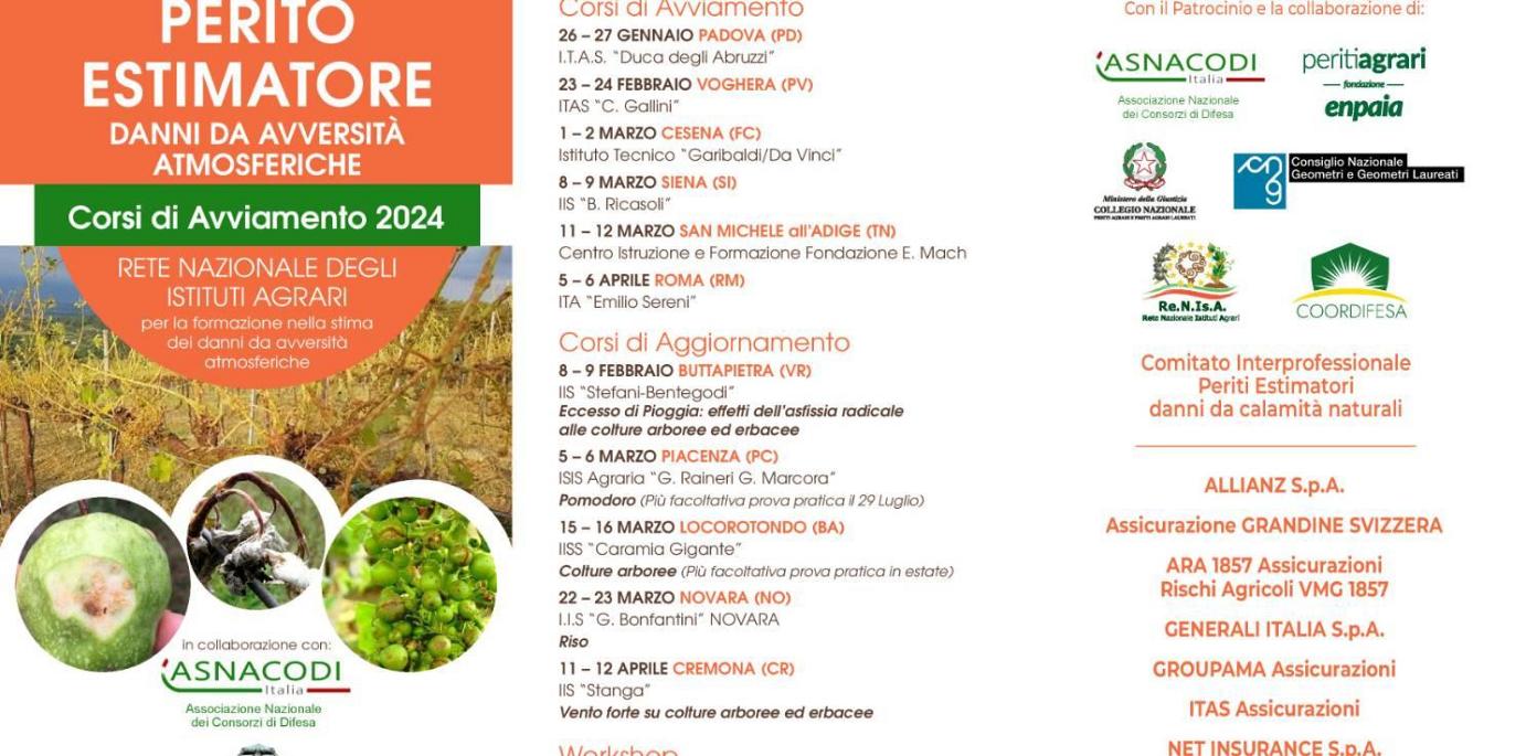 CORSI DI AVVIAMENTO E CORSI DI AGGIORNAMENTO - PERITO ESTIMATORE DANNI DA AVVERSITA ATMOSFERICHE