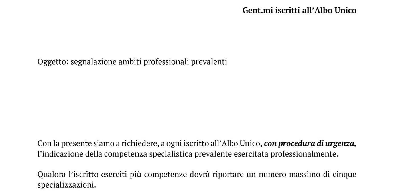 Urgente entro il 28 febbraio 2024: Ambiti professionali prevalenti