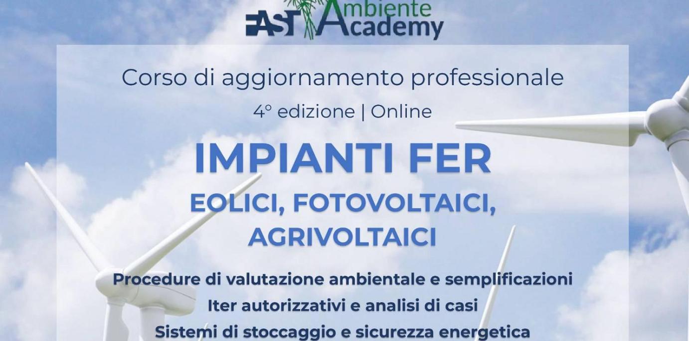 Corso di aggiornamento professionale IMPIANTI FER eolici, fotovoltaici e agrivoltaici